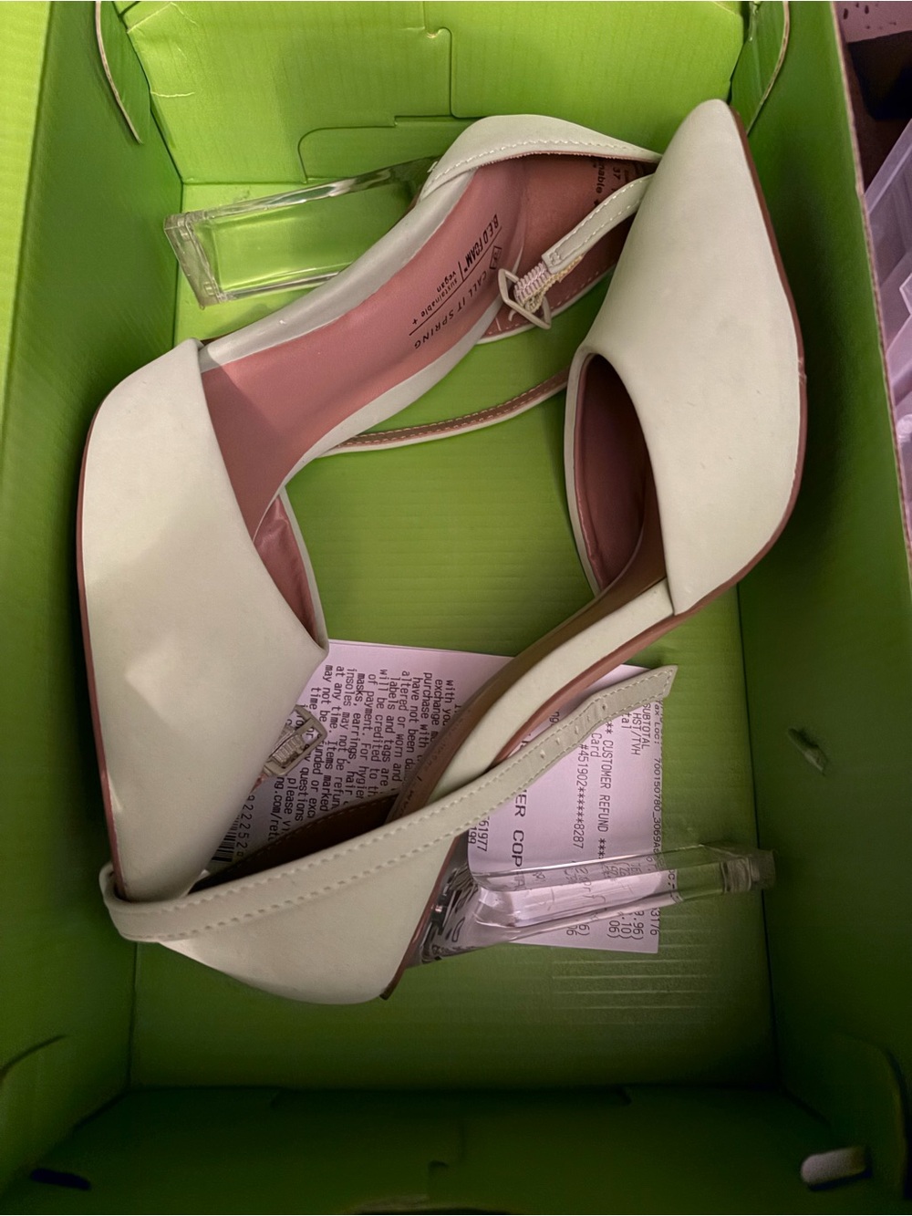 Pale Green Heels with Clear Block Heel